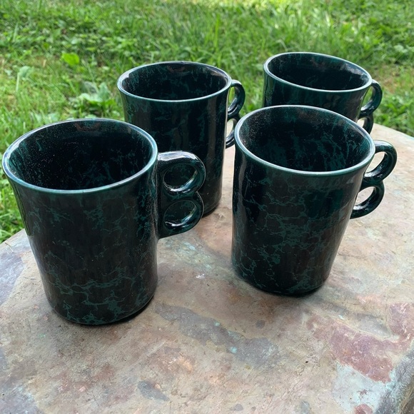 Bennington Potters Vermont 1340 Trigger Handle Mug Green Agate Vintage Retired - Picture 2 of 9